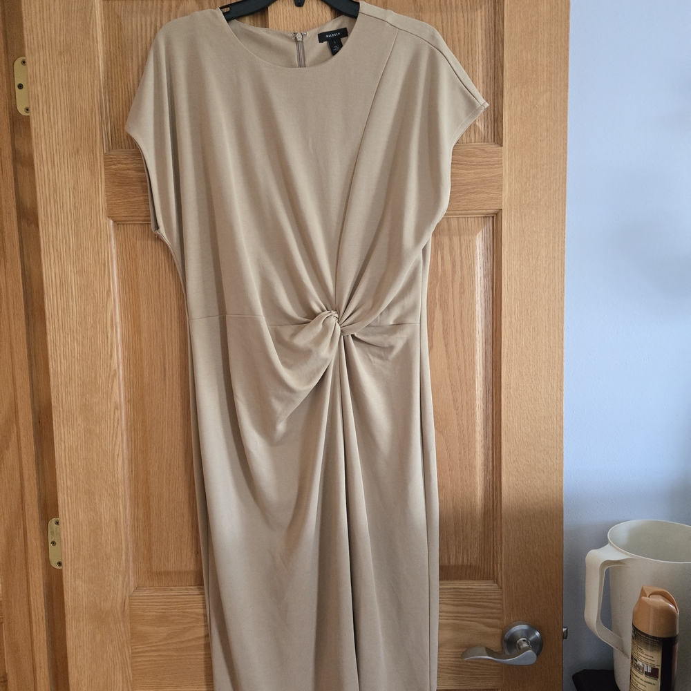 Halogen Tan Midi Sheath Dress with Dolman Sleeves